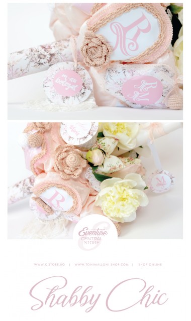 Lumanare de botez pentru fetite deosebita cu monograma si bujori, 65x4 cm, Shabby Chic  11